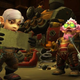Two WoW characters stand in front of heavy machinery looking at the instructions.